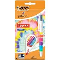 BIC 4 Colours Batik Ballpoint Pen Black, Blue, Green, Red Medium 0.4 mm Refillable + Tipp-Ex Mini Pocket Mouse