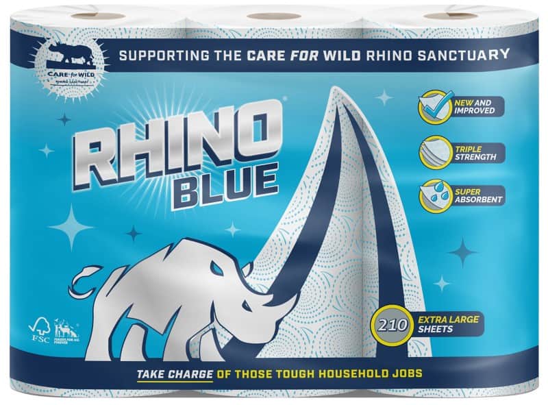 Rhino Kitchen Roll 3 Ply White 3 Rolls of 70 Sheets