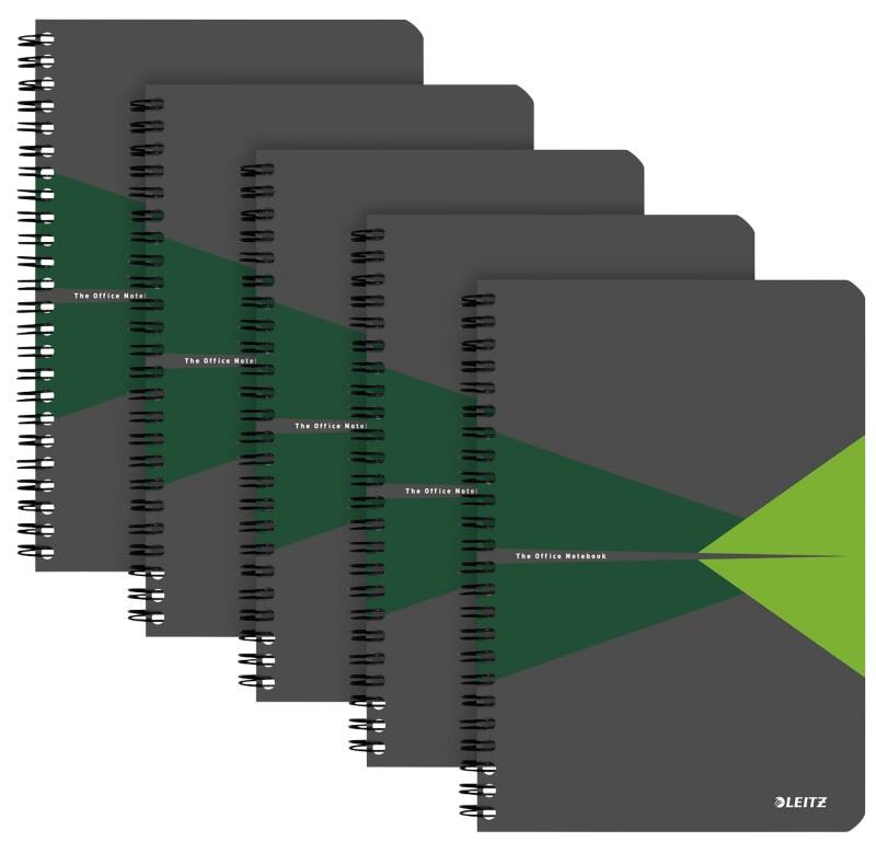LEITZ Office Wirebound Notebook A5 Ruled Cardboard Green Perforated Pack of 5
