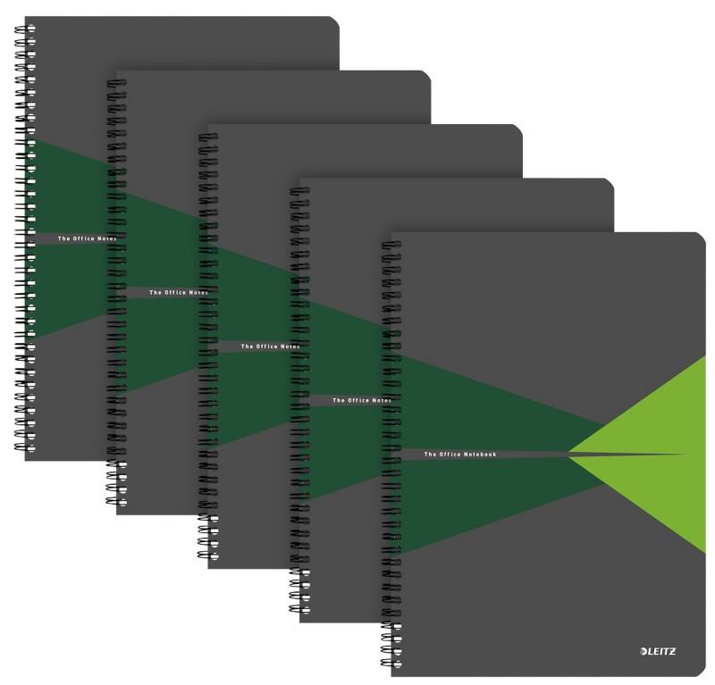 LEITZ Office Wirebound Notebook A4 Ruled PP (Polypropylene) Green Perforated Pack of 5