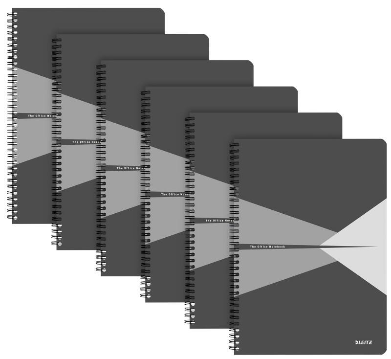 LEITZ Office Wirebound Notebook A4 Ruled PP (Polypropylene) Grey Perforated Pack of 5
