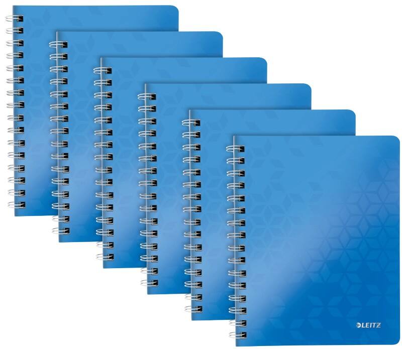 LEITZ Wow Wirebound Notebook A5 Ruled Blue Pack of 6