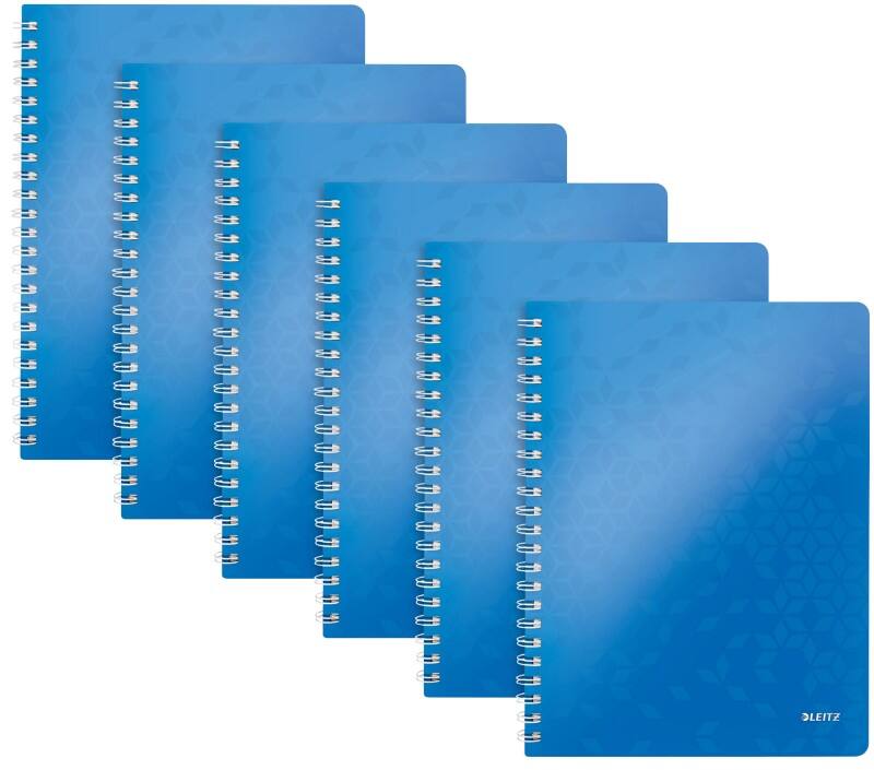 LEITZ Wow Wirebound Notebook A4 Ruled Blue Pack of 6