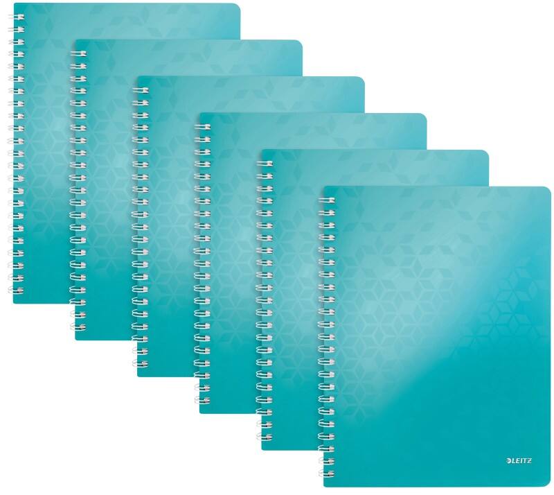 LEITZ Wow Wirebound Notebook A4 Ruled Ice blue Pack of 6