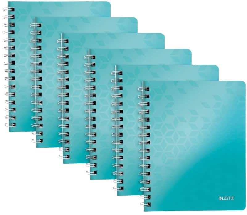 LEITZ Wow Wirebound Notebook A5 Ruled Ice blue Pack of 6