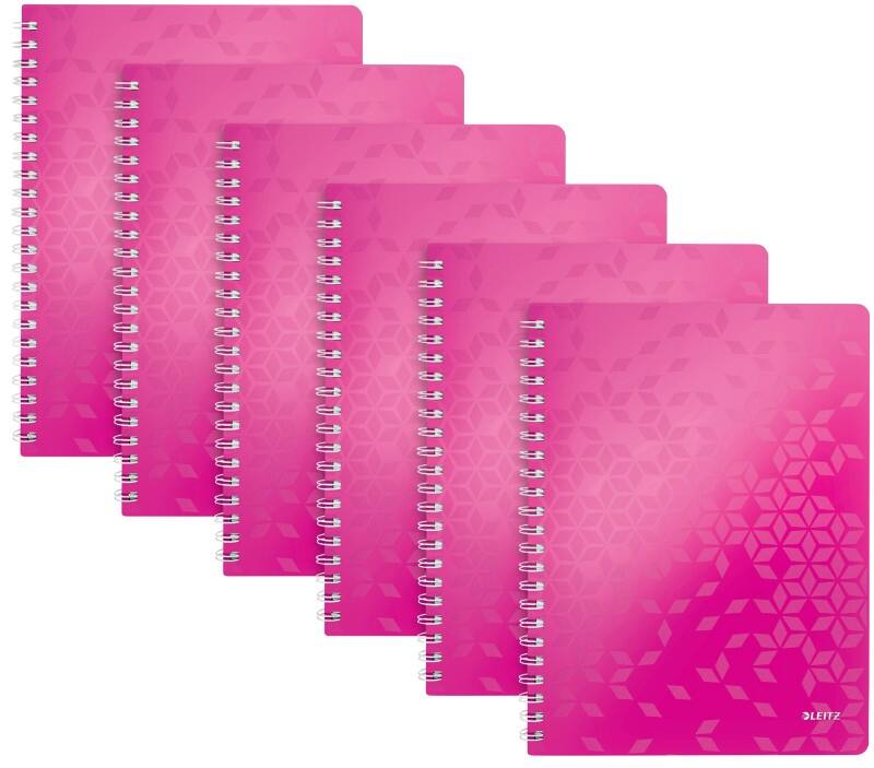 LEITZ Wow Wirebound Notebook A4 Ruled Pink Pack of 6