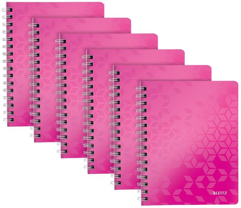LEITZ Wow Wirebound Notebook A5 Ruled Pink Pack of 6