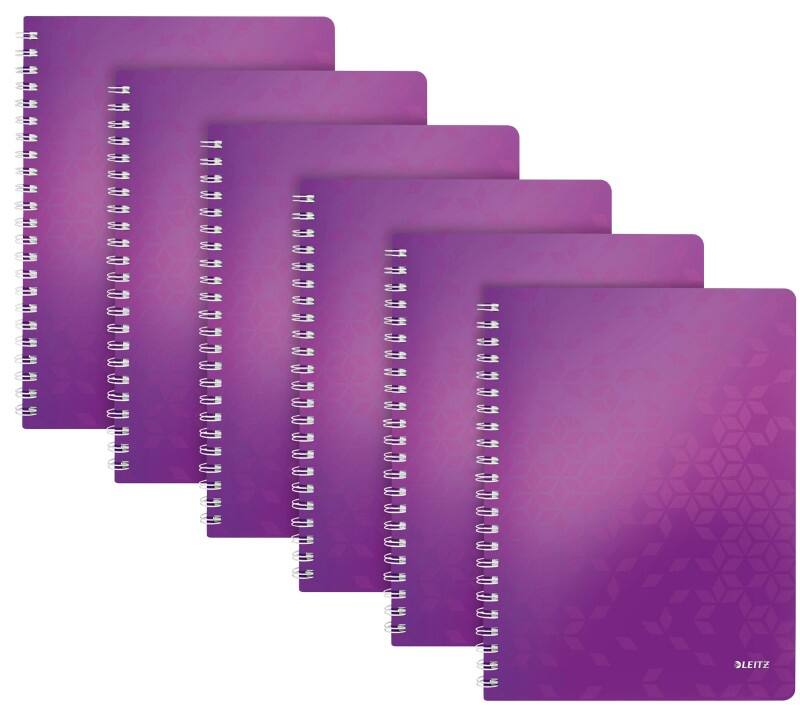 LEITZ Wow Wirebound Notebook A4 Ruled Purple Pack of 6