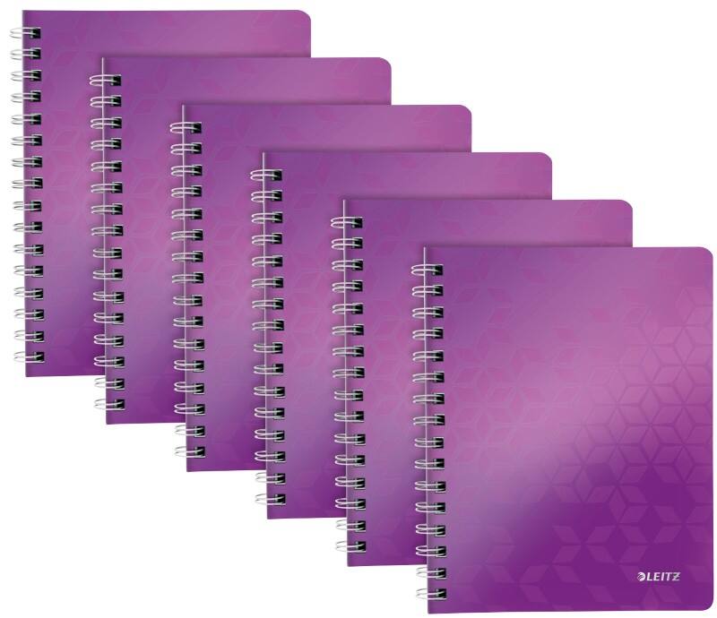 LEITZ Wow Wirebound Notebook A5 Ruled Purple Pack of 6