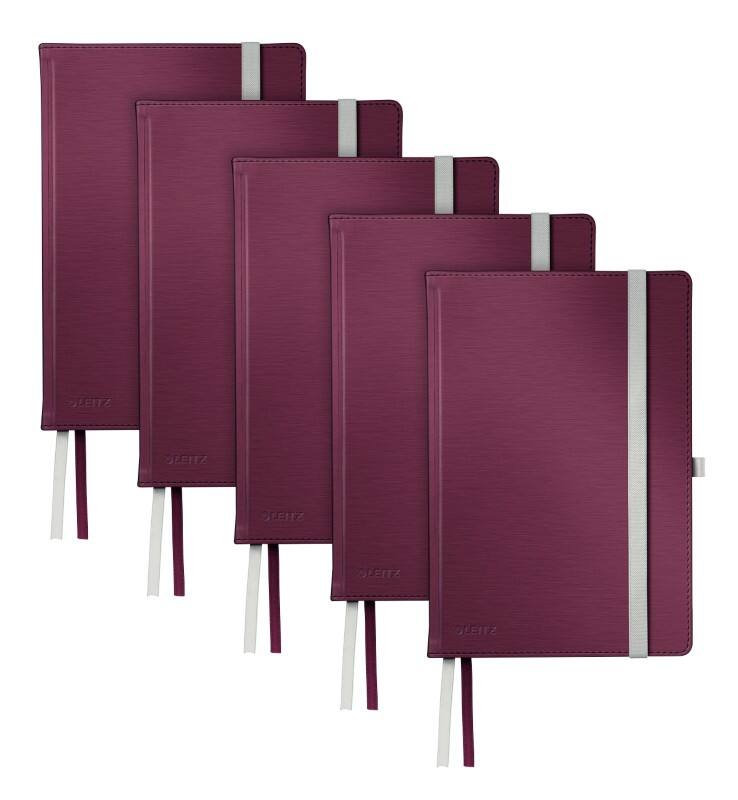 LEITZ Notebook A5 Ruled Paper Garnet Red Not perforated 80 Pages Pack of 5