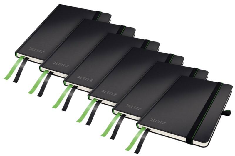 LEITZ Casebound Notebook A6 Ruled Paper Black Not perforated 80 Pages Pack of 6