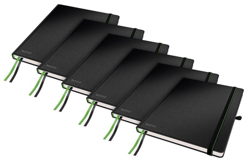 LEITZ Casebound Notebook Special format Ruled Paper Black Not perforated 80 Pages Pack of 6