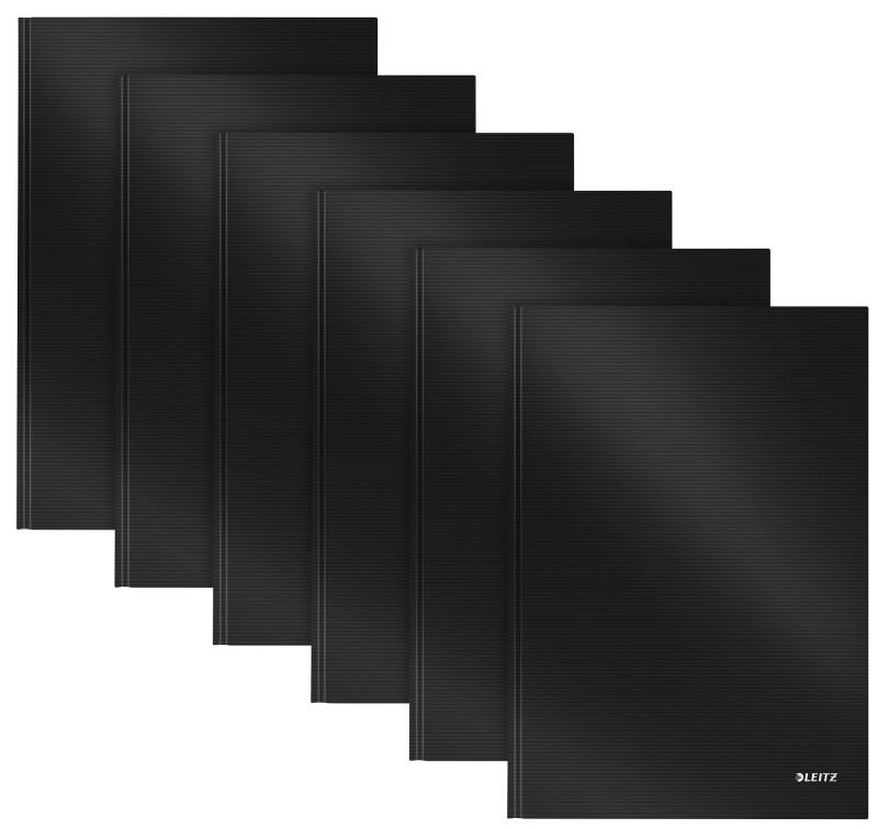 LEITZ Solid Casebound Notebook A4 Ruled Paper Black Not perforated 80 Pages Pack of 6