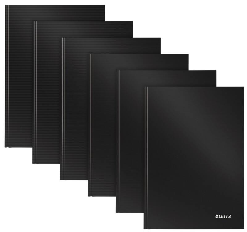 LEITZ Solid Casebound Notebook A5 Ruled Paper Black Not perforated 80 Pages Pack of 6