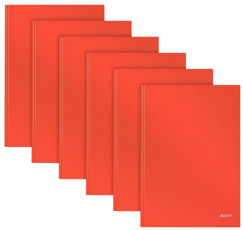 LEITZ Casebound Notebook A4 Ruled Paper Light Red Not perforated 80 Pages Pack of 6