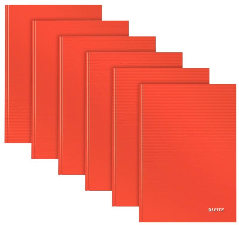 LEITZ Solid Casebound Notebook A5 Ruled Paper Light Red Not perforated 80 Pages Pack of 6