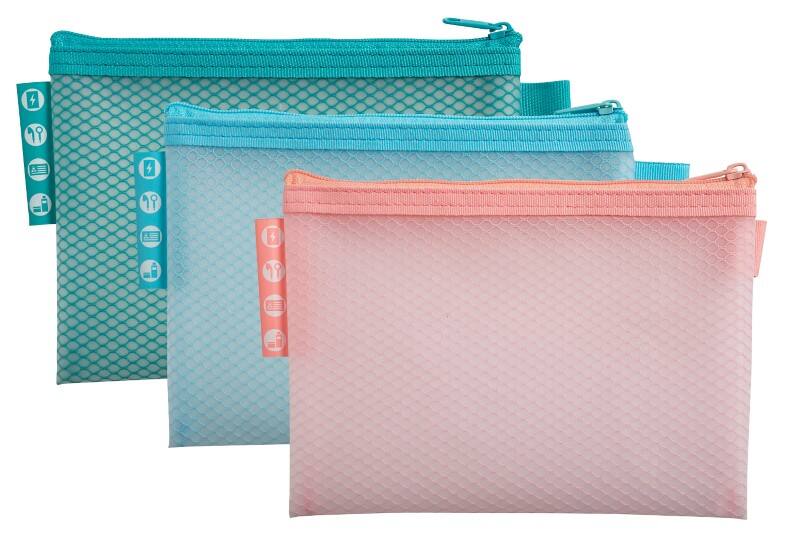 Exacompta Kreacover Zip Lock Bag 37120E Zip PP (Polypropylene), EVA (Ethylene-Vinyl Acetate) Landscape 16.8 (W)0.4 (D)12.5 (H) cm Assorted Pack of 3