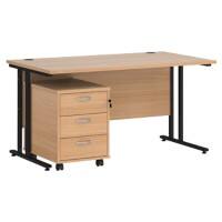 Dams International Straight Desk with 3 Drawer Pedestal SBK314B 1,400 x 800 x 725 mm