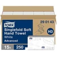 Tork Hand Towels H3 White 1 Ply 290143 250 Sheets Pack of 15