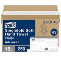Tork Hand Towels H3 White 1 Ply 290143 250 Sheets Pack of 15