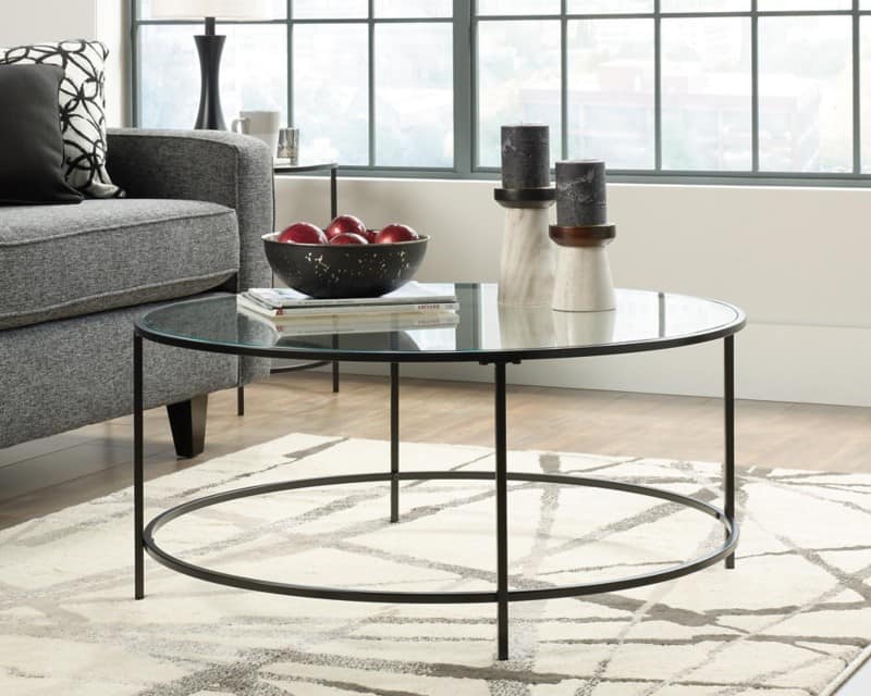 TEKNIK Hampstead Park Circle Coffee Table Glass, Metal Black Black 914 x 914 x 419 mm