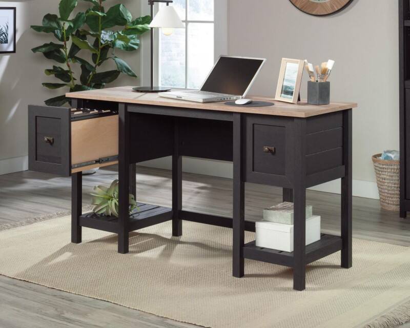 TEKNIK Shaker Home Office Desk Rectangular Oak Wooden Legs 2 Drawers 1,370 (W) x 494 (D) x 756 (H) mm Laminated Particle Board