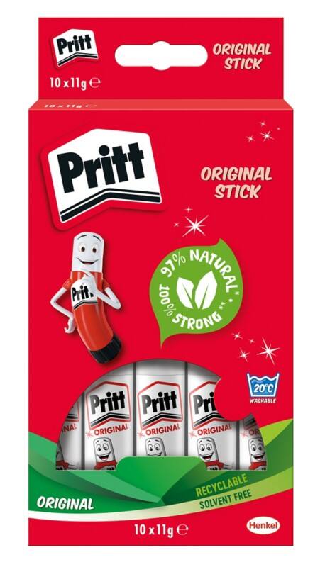 Pritt Stationery Glue Stick Non-permanent White Clear Pack of 10 of 11 g