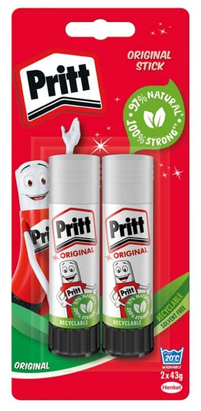 Pritt Stationery Glue Stick Non-permanent White Clear Pack of 2 of 43 g