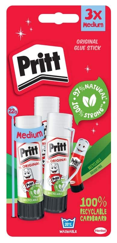 Pritt Stationery Glue Stick Non-permanent White Clear Pack of 3 of 22 g