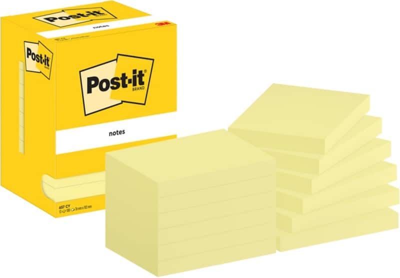 Post-it Sticky 657-CY  Notes 76 x 102 mm 100 Sheets Per Pad Yellow Pack of 12