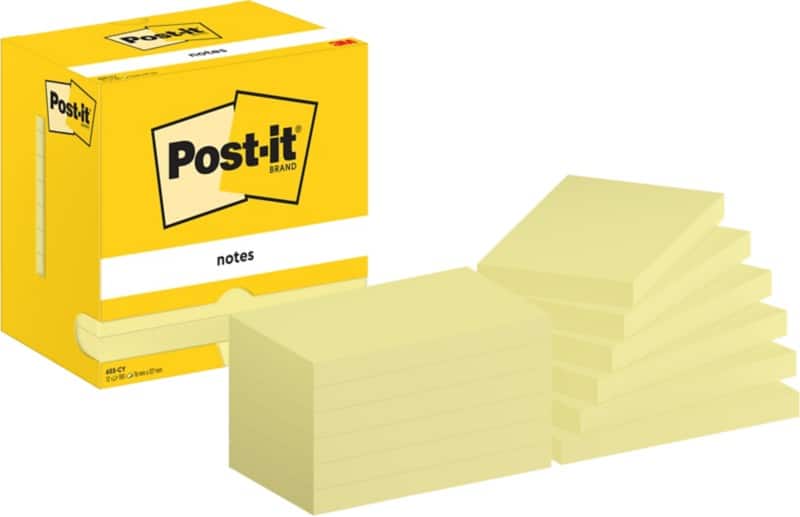 Post-it Sticky Notes 655-CY 76 x 127 mm 100 Sheets Per Pad Yellow Pack of 12