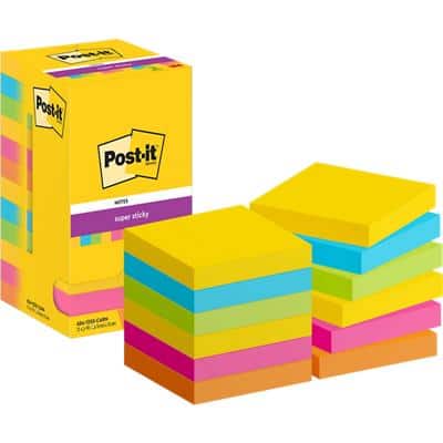 Post-it Super Sticky Notes 654-12SS-CARN 76 x 76 mm 90 Sheets Per Pad Blue, Green, Orange, Pink, Yellow Square Plain Pack of 12