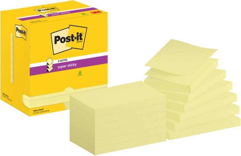 Post-it Super Sticky Z-Notes R350-12SSCY 76 x 127 mm 90 Sheets Per Pad Yellow Pack of 12