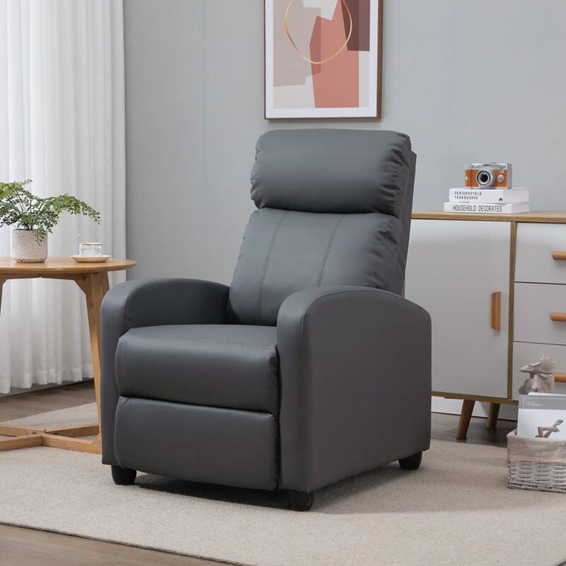 HOMCOM Recliner Sofa Basic Tilt Faux Leather Fixed Armrest Grey 120 kg 700-143V70GY 880 x 680 x 980 mm