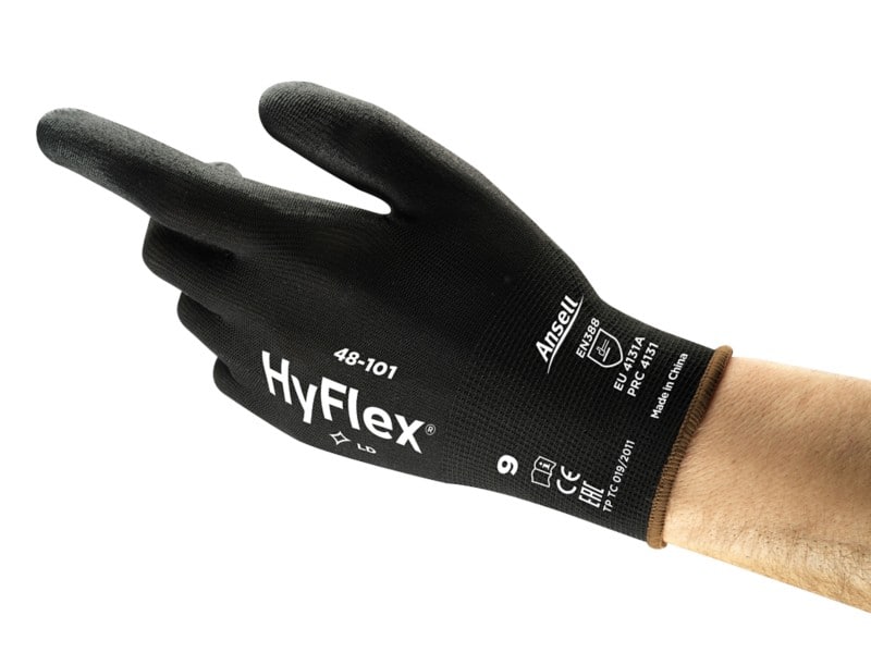 Ansell HyFlex Mechanical Protection Non-Disposable Handling Gloves PU (Polyurethane) Size 7 Black 12 Pairs