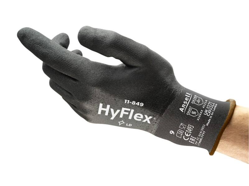 Ansell HyFlex Mechanical Protection Non-Disposable Handling Gloves Foam, Nitrile Size 9 Black 12 Pairs