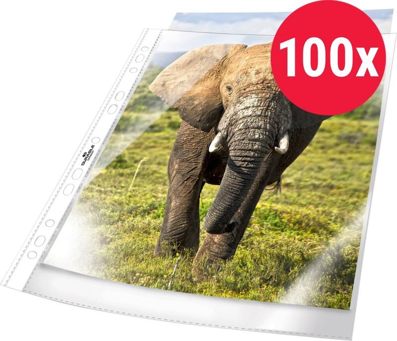 DURABLE Business Punched Pockets  A4 Orange Peel Transparent 60 microns PP (Polypropylene) Top Opening 11 Holes 2658 Pack of 100