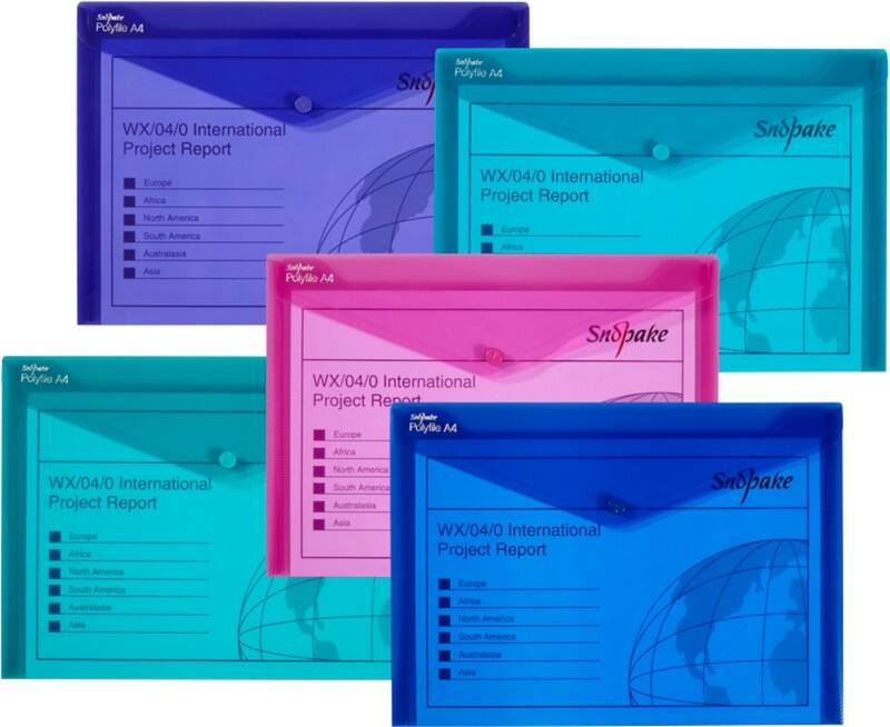 Snopake Electra Polyfile A4 Press Stud PP (Polypropylene) Landscape 33 (W) x 2 (D) x 24 (H) cm Assorted Pack of 5