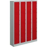Bisley Primary Steel Locker 4 Doors 1,200 x 450 x 1,800 mm Light Grey, Cardinal Red