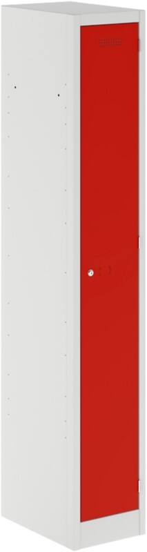 Bisley Primary Steel Locker 1 Doors 1 nest Key lock 300 x 450 x 1,800 mm Light Grey, Cardinal Red