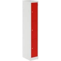 Bisley Primary Steel Locker 3 Doors 300 x 450 x 1,800 mm Light Grey, Cardinal Red