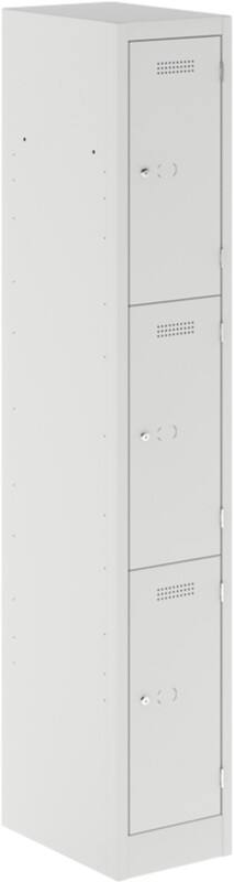 Bisley Primary Steel Locker 3 Doors 1 nest Key lock 300 x 450 x 1,800 mm Light Grey
