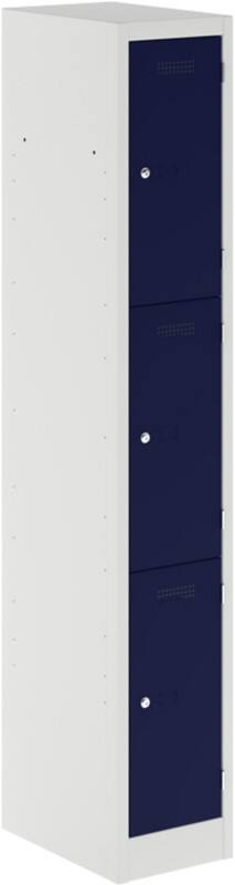 Bisley Primary Steel Locker 3 Doors 1 nest Key lock 300 x 450 x 1,800 mm Light Grey, Oxford Blue