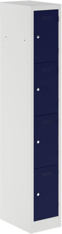 Bisley Primary Steel Locker 4 Doors 1 nest Key lock 300 x 450 x 1,800 mm Light Grey, Oxford Blue
