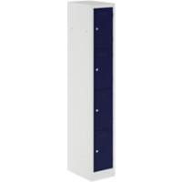 Bisley Primary Steel Locker 4 Doors 1 nest Key lock 300 x 450 x 1,800 mm Light Grey, Oxford Blue