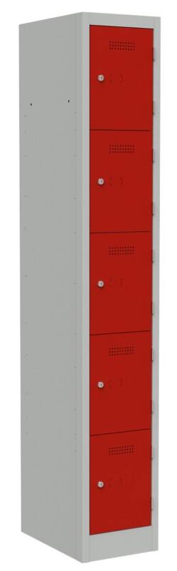 Bisley Primary Steel Locker 5 Doors 1 nest Key lock 300 x 450 x 1,800 mm Light Grey, Cardinal Red