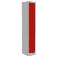 Bisley Primary Steel Locker 5 Doors 1 nest Key lock 300 x 450 x 1,800 mm Light Grey, Cardinal Red