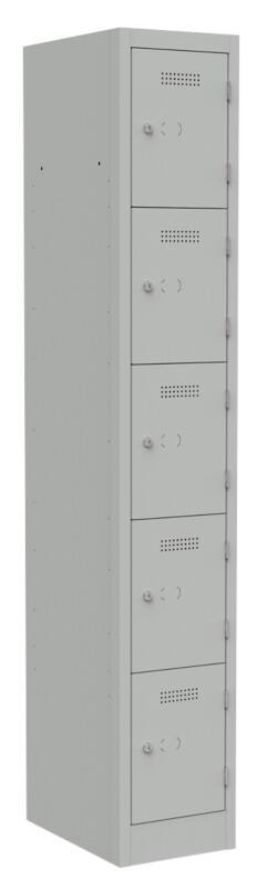 Bisley Primary Steel Locker 5 Doors 1 nest Key lock 300 x 450 x 1,800 mm Light Grey