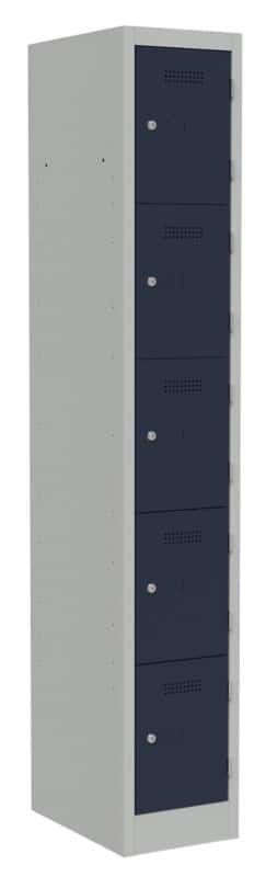 Bisley Primary Steel Locker 5 Doors 1 nest Key lock 300 x 450 x 1,800 mm Light Grey, Oxford Blue