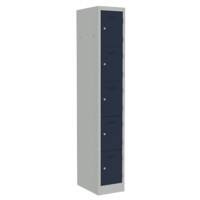 Bisley Primary Steel Locker 5 Doors 300 x 450 x 1,800 mm Light Grey, Oxford Blue